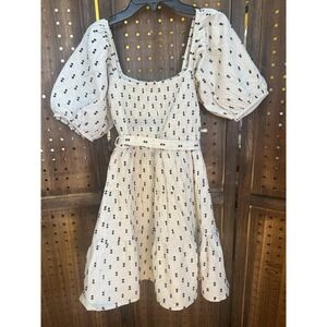 Tiered Dress S Linen Blend Peasant Milkmaid Cottagecore Feminine Coquette Fairy